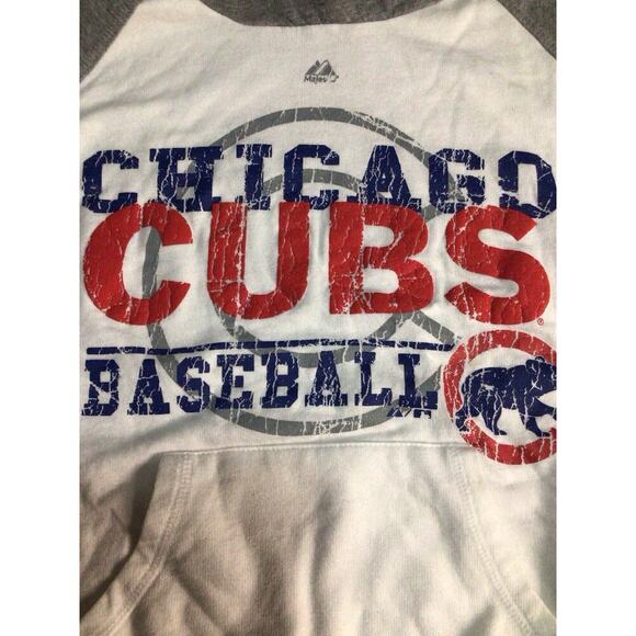 Majestic Chicago Cubs Gray White Baseball Pullover Hoodie Sweatshirt Small - Picture 3 of 9